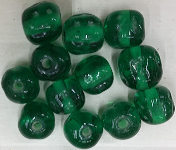 #BEADS1015 - Group of 12 10mm Japanese Clear Dimpled Green Glass Beads