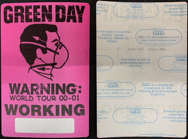 ##MUSICBP2213 - Group of 12 Green Day OTTO Cloth Backstage Passes from the 2000-01 Warning Tour
