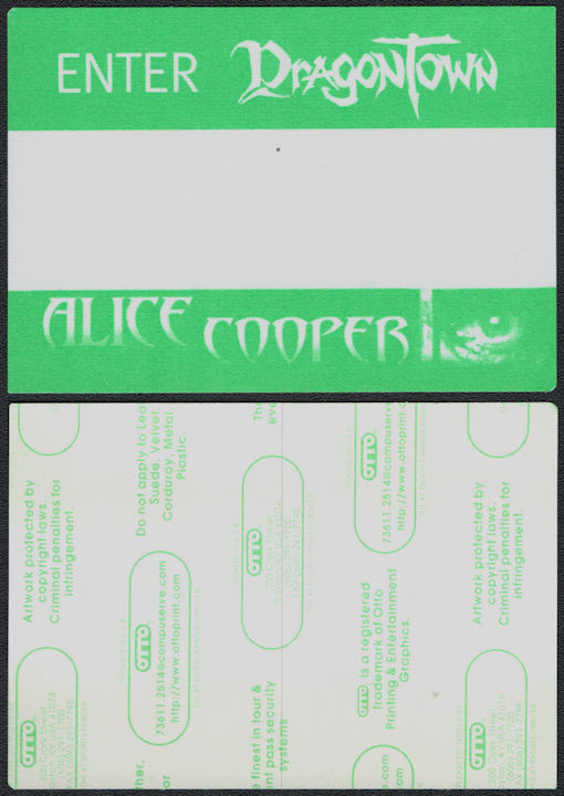 ##MUSICBP0581 - Horizontal 2001 Alice Cooper OTTO Cloth Backstage Pass from the Dragontown Tour