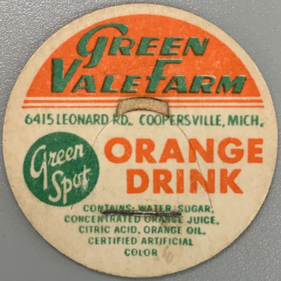 #DC281 - Green Vale Farm Orange Drink Bottle Cap - Coopersville, MI