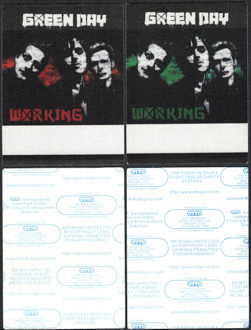 ##MUSICBP0335 - Two Different Green Day OTTO Cloth Working Backstage Passes from the concert at Akasaka, Japan on May 28th, 2009