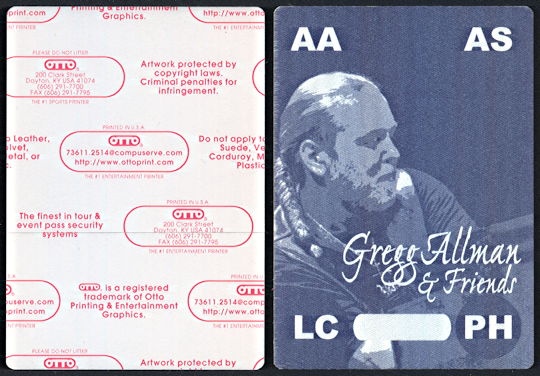 ##MUSICBP0094  - Gregg Allman OTTO  Cloth Backstage Pass from the Searching for Simplicity Tour