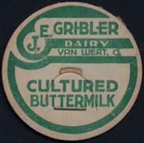 #DC160 - J. E. Gribbler Dairy Cultured Buttermilk Milk Bottle Cap - Van Wert, Ohio