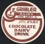 #DC151 - J. E. Gribler Dairy Chocolate Dairy Drink Bottle Cap - Van Wert, OH