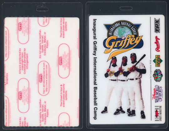 ##MUSICBP1186 - OTTO Laminated Pass for the Inaugural Griffey International Baseball Camp - Ken Griffey, Ken Griffey Jr., and Craig Griffey Pictured - As low as $5 each