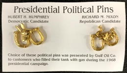 #PL452 - 1968 Gulf Oil Giveaway Republican Elephant and Democratic Donkey Pins Mounted on a Display Card