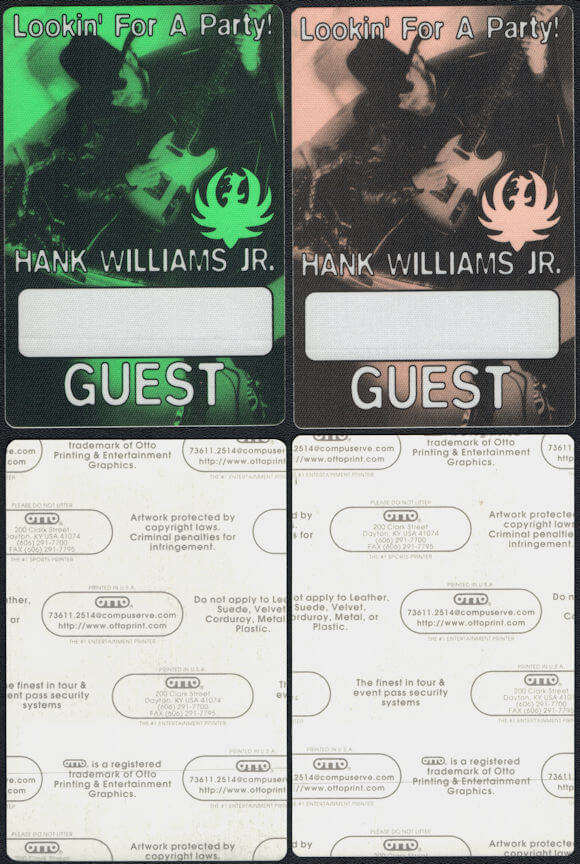 ##MUSICBP0911 - Two Different Colored Hank Williams Jr. OTTO Cloth Guest Backstage Passes from the Bocephus Tour