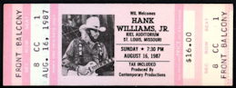 ##MUSICBPT0027 - 1987 Hank Williams Jr. Ticket from a Kiel Opera House Concert