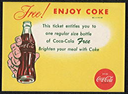 #CC463 - Redemption Card for a Free Coca Cola