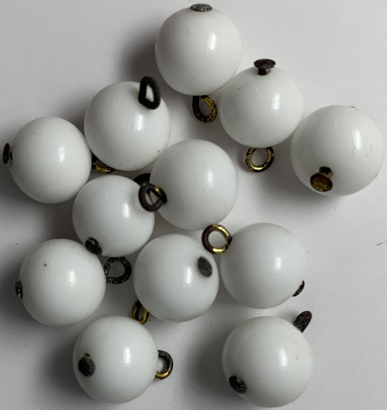#BEADS0911 - Group of 12 Shiny White 10mm Glass Dangler Beads with Metal Loops