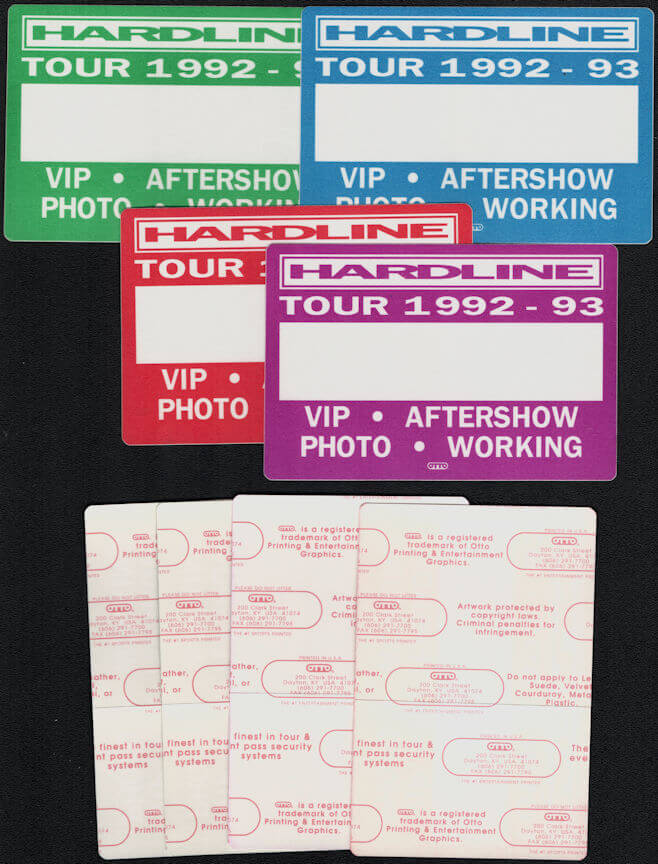 ##MUSICBP0914 - Four Different Colored Rare Hardline OTTO Cloth Backstage Passes from the Double Eclipse Tour