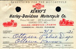 #UPaper172  - Group of 3 Receipts from Kenny's Harley-Davidson Motorcycle Co. - Pictures Harley Panhead and Knucklehead Motorcycle