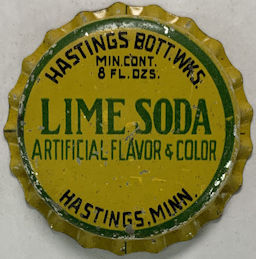 #BF31 - Rare Cork Lined Hastings Lime Soda Bottle Cap - Hastings, MN