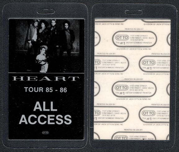 ##MUSICBP0562 - 1985/86 Heart Laminated OTTO Laminated All Access Backstage Pass from the "Heart" Tour