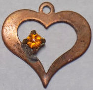 #BEADSC0265 - Copper Heart Charm with Hand Soldered Rhinestone