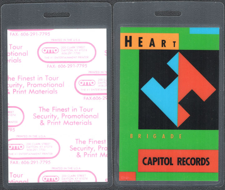 ##MUSICBP0915 - Heart OTTO Laminated Backstage Capitol Records Pass from the 1990 Brigade Tour