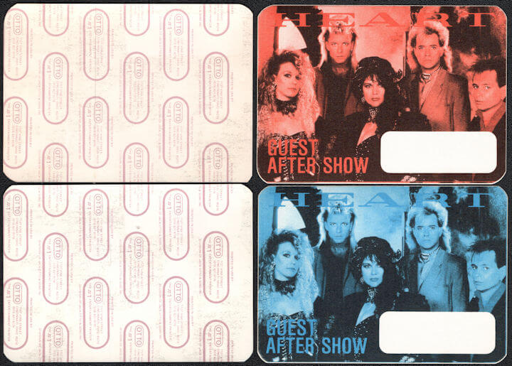 ##MUSICBP0036  - Pair of Two Different Colored 1985 Heart OTTO Backstage Pass from the Heart Album Tour