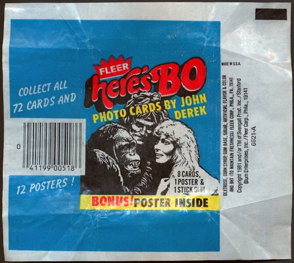 #TZCards266 - Waxed Card Pack Wrapper for Fleer Here's Bo Cards - Bo Derek