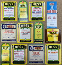 #CS654 - Set of 12 Different Hess Hair Products Bottle Labels
