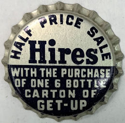#BF301 - Rare Hires Half Price Sale Cork Lined Bottle Cap GET-UP