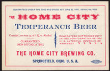 #ZLBE076 - Very Old and Unusual Home City Temperance Beer Label