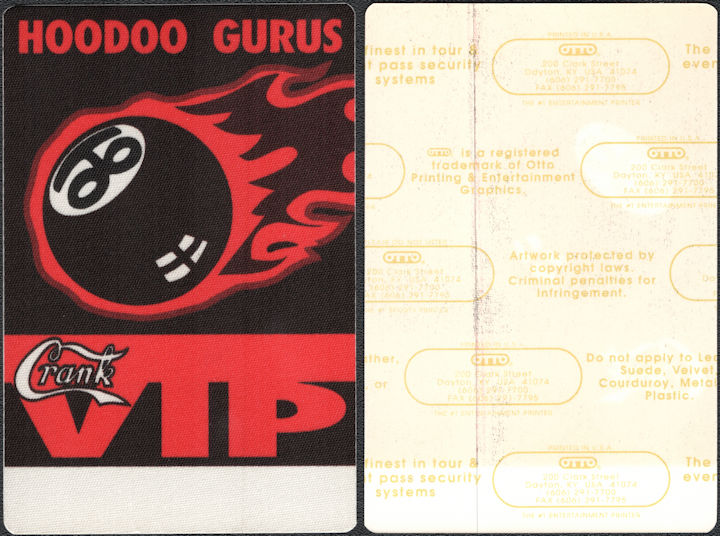 ##MUSICBP0912 - Rare Hoodoo Gurus OTTO Cloth Backstage VIP Pass from the 1994 Concert Crank Tour
