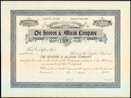 #ZZStock084 - 1890s Unissued Hooven & Allison Company Stock Certificate