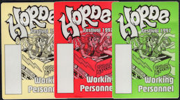 ##MUSICBP0663 - Groups of 3 Different Colored Horde Festival 1997 OTTO Backstage Working Personnel Passes - Neil Young and Crazy Horse