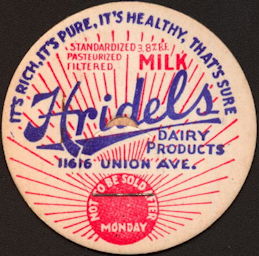 #DC184 - Scarce Oversize Hridels Dairy Products Milk Bottle Cap - Cleveland, Ohio