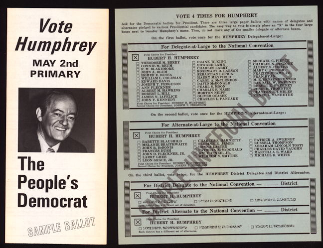 #PL344 - Hubert Humphrey 1972 Vote Humphrey Sample Ballot Brochure