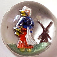 #BEADS0523 - Reverse Painted Glass Intaglio with Dutch Lady and Windmill - As low as $1 each