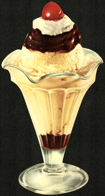 #SIGN255 - Diecut Diner Sign of Chocolate Ice Cream with Chocolate and Whipped Cream with Cherry in a Fluted Glass Cup