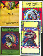 #ZLB035 - Group of 4 Different Broom Labels with Colorful Indian Images