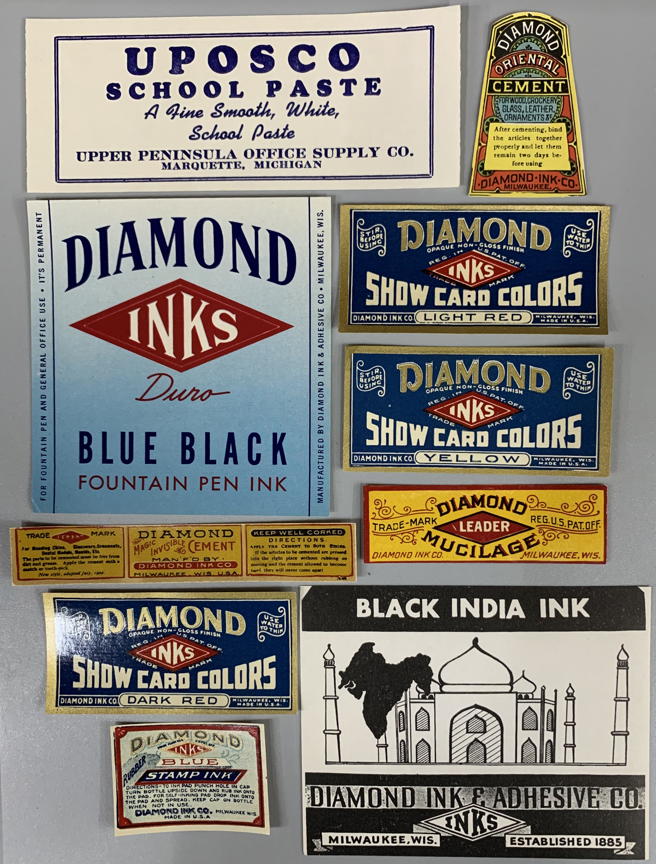 #CS626 - Group of 12 different Diamond Ink Bottle Labels