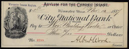 #UPaper093 - 1870s Check from the Asylum for th...