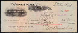 #UPaper110 - 1913 The Jamestown Street Railway Co. Check - Jamestown, NY