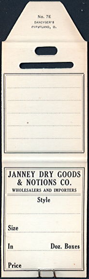 #UPaper174  - Group of 4 Merchandise Tags from the Janney Dry Goods & Notions Co.