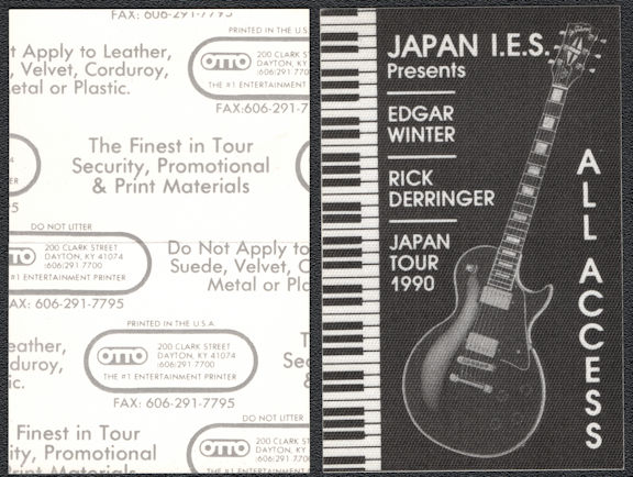 ##MUSICBP0670 - Edgar Winter and Rick Derringer OTTO Cloth Backstage All Access Pass from the 1990 Japan Tour