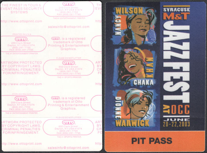 ##MUSICBP0888 - JazzFest OTTO Cloth Backstage Pass - Nancy Wilson, Chaka Khan, and Dionne Warwick