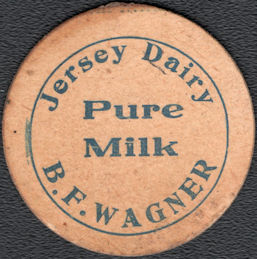 #DC249 - Very Early and Very Rare B. F. Wagner Jersey Dairy Milk Bottle Cap - Marietta, OH