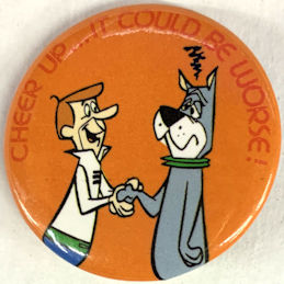 #CH669 - Licensed Jetsons Pinback Featuring George Telling Astro to Cheer Up..