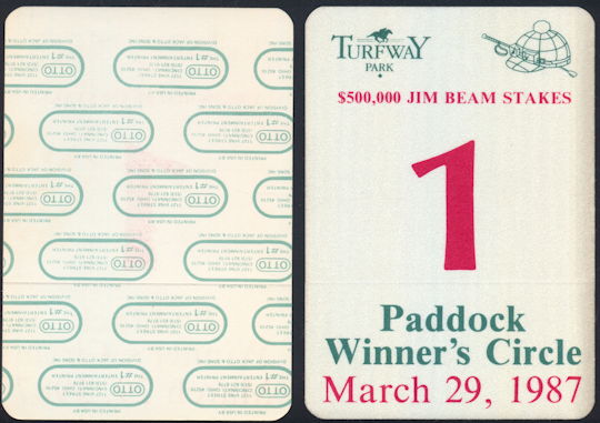 ##MUSICBP1184 - March 29, 1987 Jim Beam Stakes Paddock Winner's Circle OTTO Pass - As low as $2.50 Each