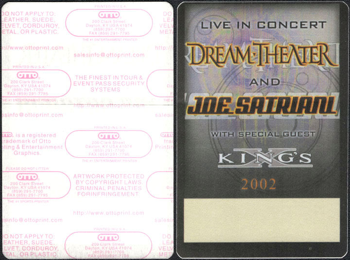 ##MUSICBP0917 - Joe Satriani, King's X, and Dream Theater OTTO Cloth Backstage VIP Pass from their 2002 Tour