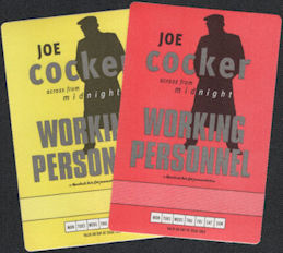 ##MUSICBP0623  - Two Different Colored 1997 Joe Cocker Across from Midnight Tour OTTO Cloth Working Personnel Backstage Passes