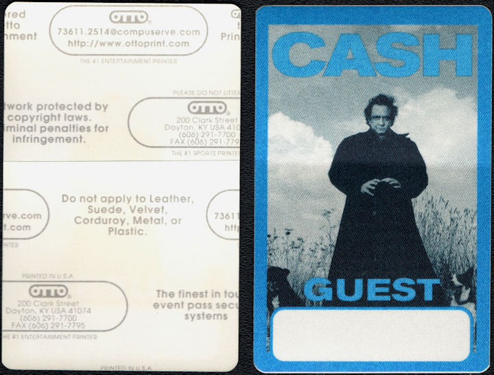 ##MUSICBP0867 - Rare Johnny Cash OTTO Cloth Guest Backstage Pass from the American Recordings Tour