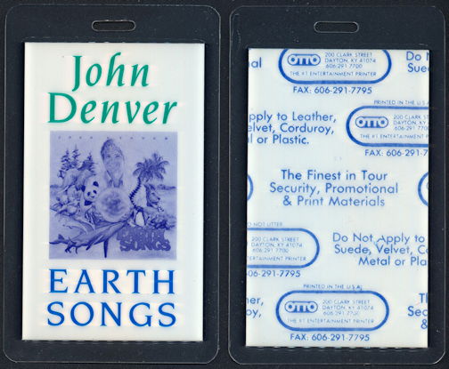 ##MUSICBP0323  - John Denver Laminated OTTO Backstage Pass from Earth Songs