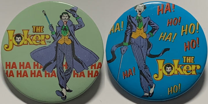 #CH534 - Pair of Different Joker (Batman) Pinbacks - Licensed DC Comics 1982