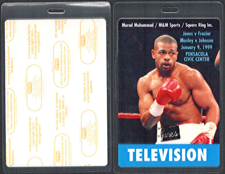 ##MUSICBP0876 - Jones vs Frazier 1999 Light Heavyweight Championship Match OTTO Laminated Backstage Television Pass