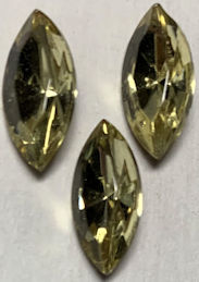 #BEADS1035 - Group of 3 Faceted and Foiled Jonquille Colored 15mm Glass Navette Rhinestones