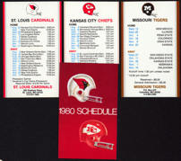 #BHSports084 - Pocket Schedule that has the 1980 St. Louis Cardinals, Kansas City Chiefs, and Missouri Tigers all in one